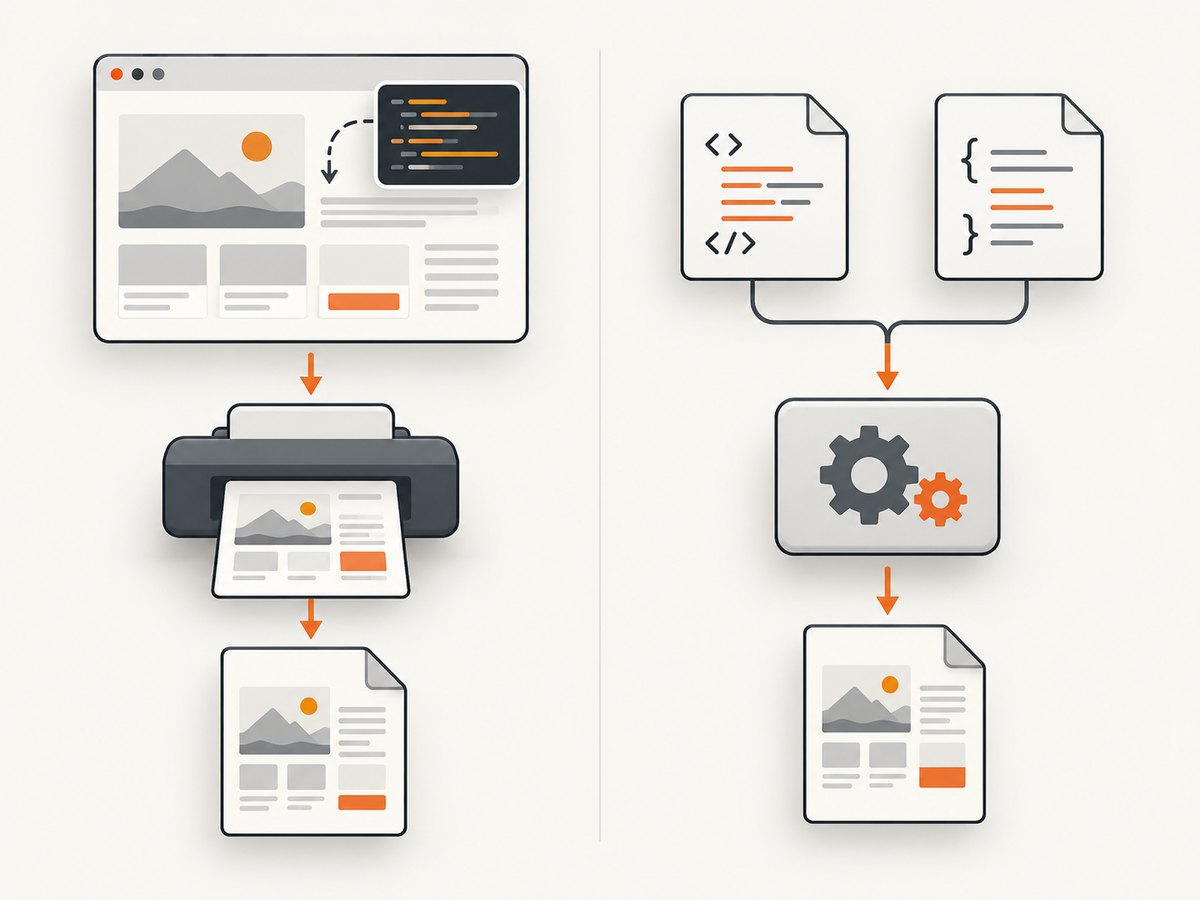 Puppeteer prints a browser-rendered page; pdfHTML converts supported HTML and CSS through iText.