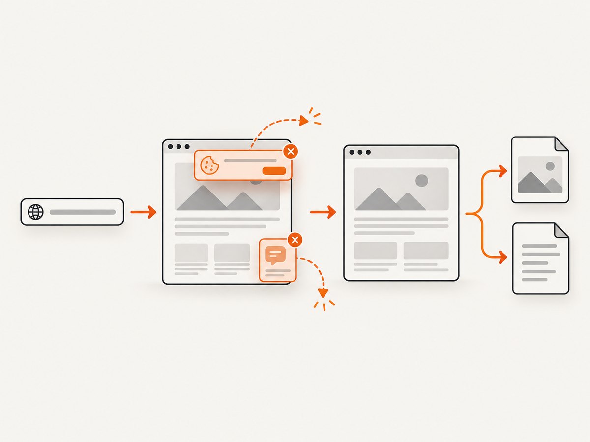 ScreenshotNeo removes common consent and overlay elements before returning a capture.