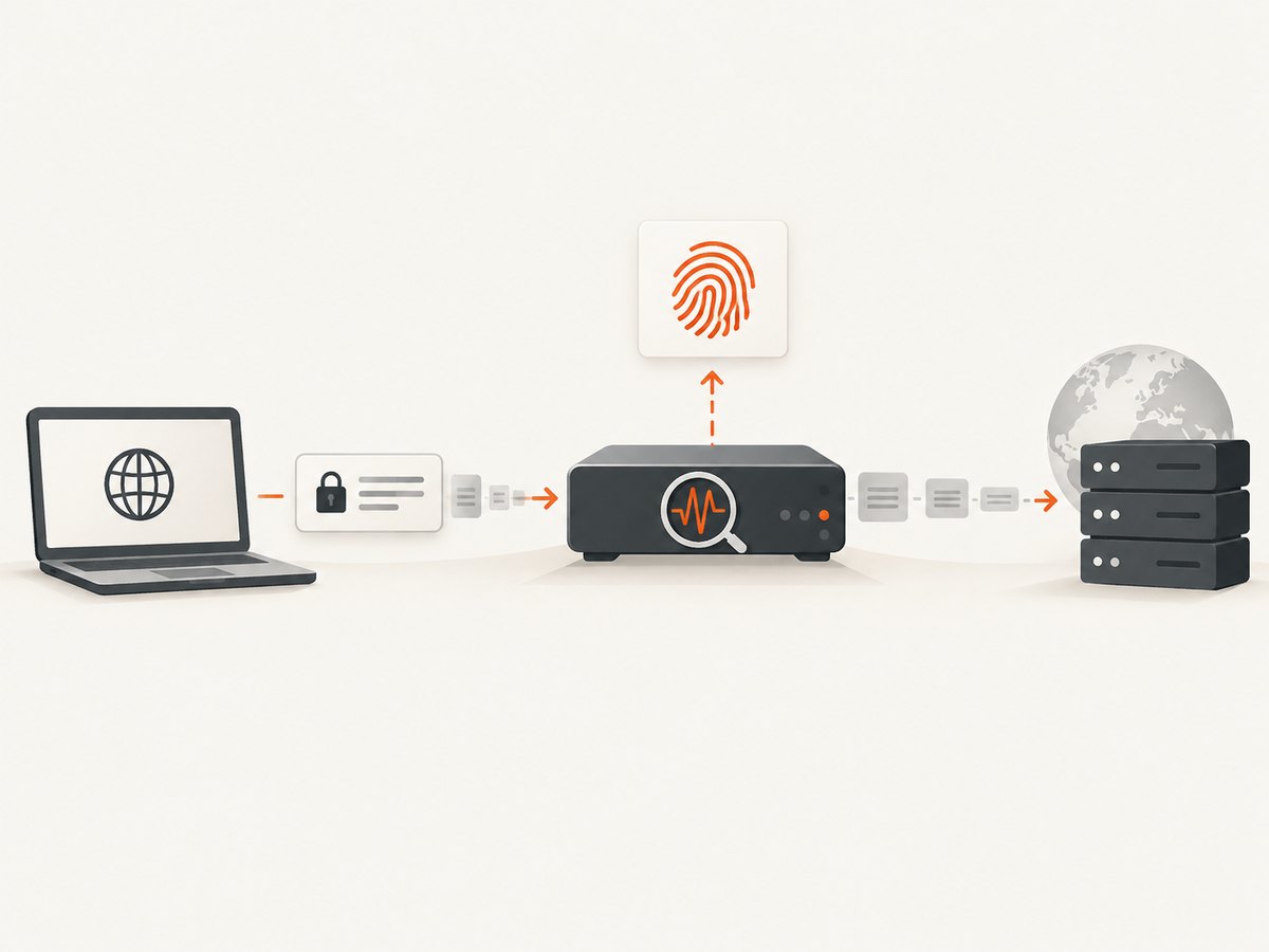 A sensor can derive a client fingerprint from the visible TLS handshake and use it to group connections.