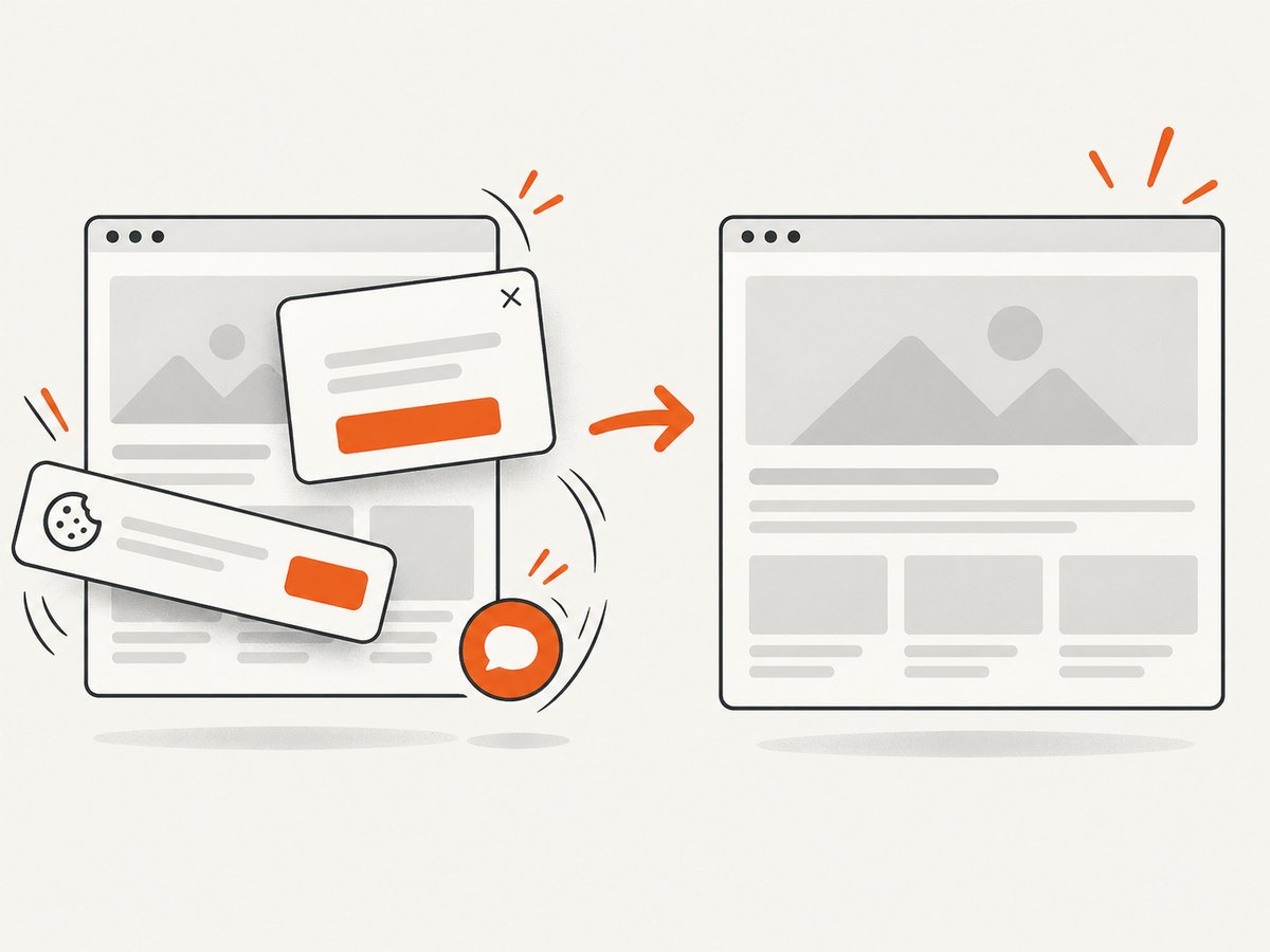 Consent banners, popups, and chat widgets can be removed before a hosted capture.