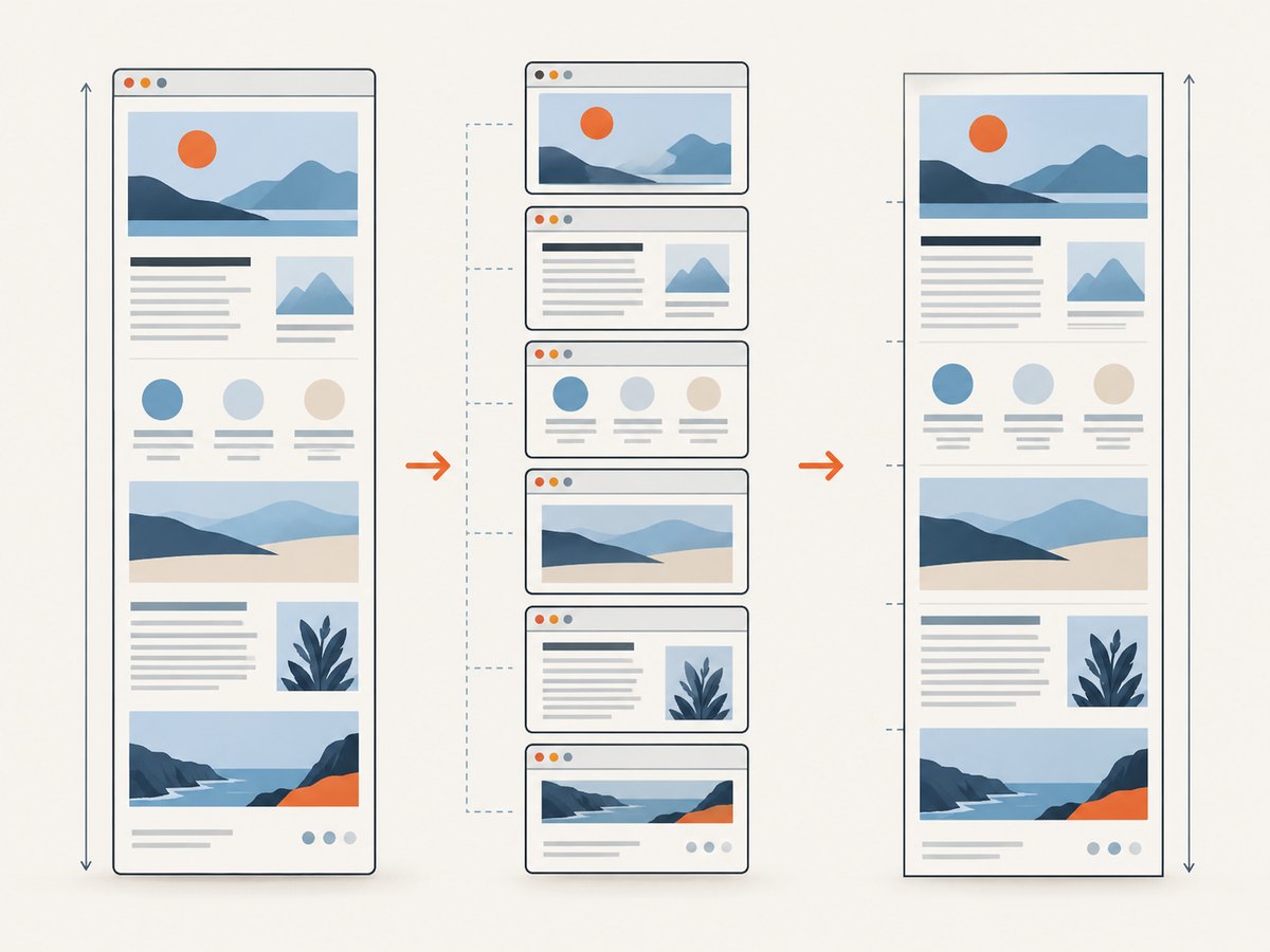 Jumbo rendering captures separate tiles and stitches them into one large webpage image.