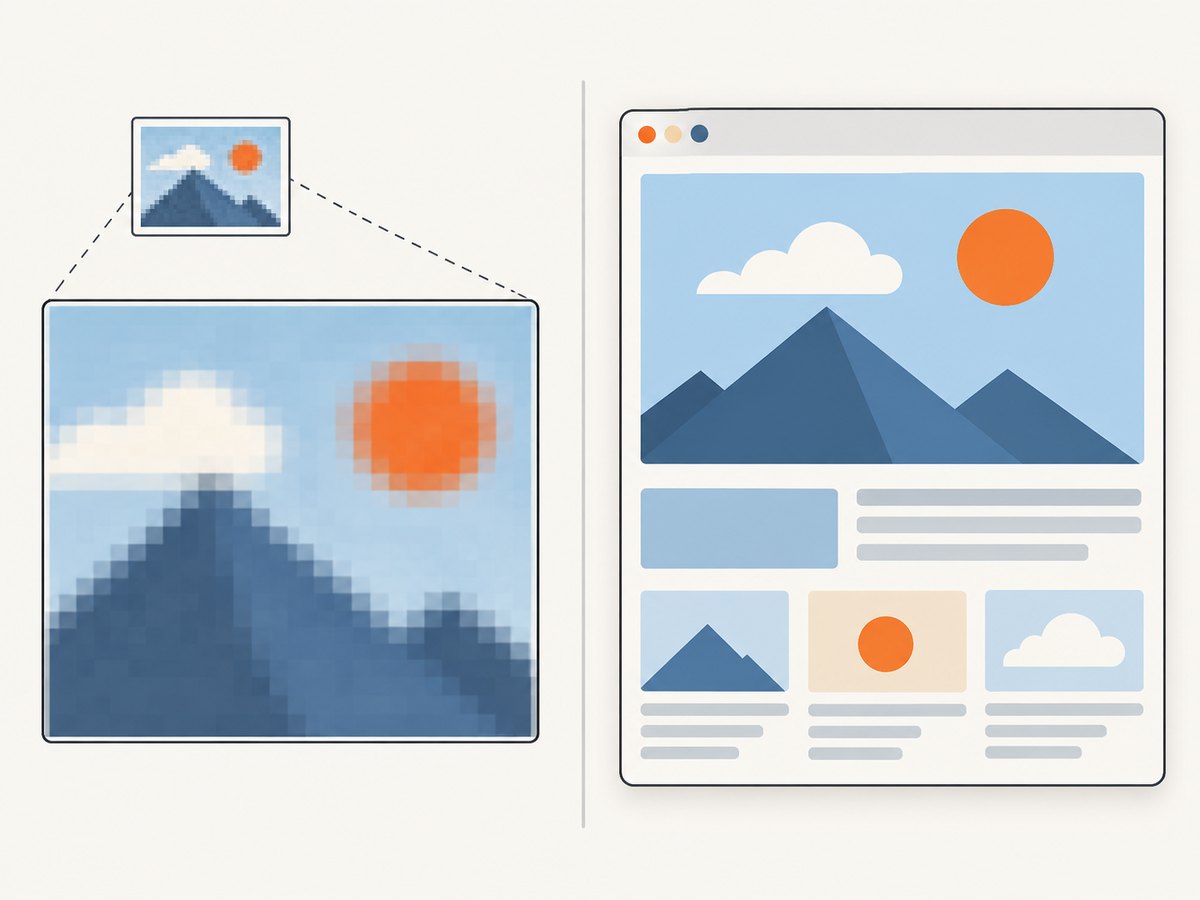 Tiled browser rendering differs from enlarging an existing raster image.