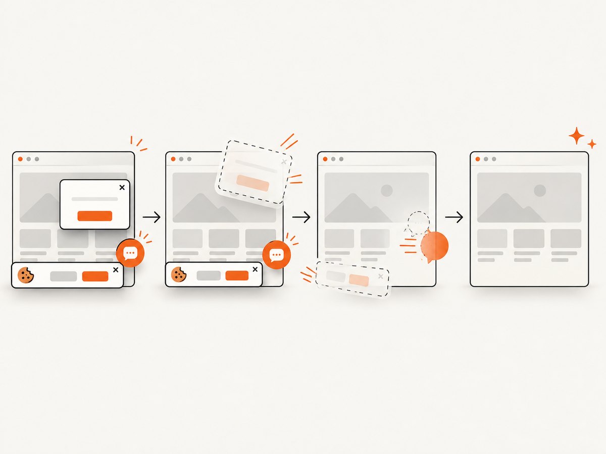 A cleanup stage can remove common consent banners, popups and chat widgets before capture.