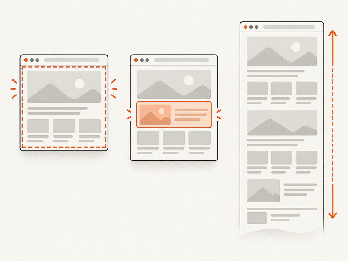 Full-page capture includes content below the viewport, while element capture isolates one region.