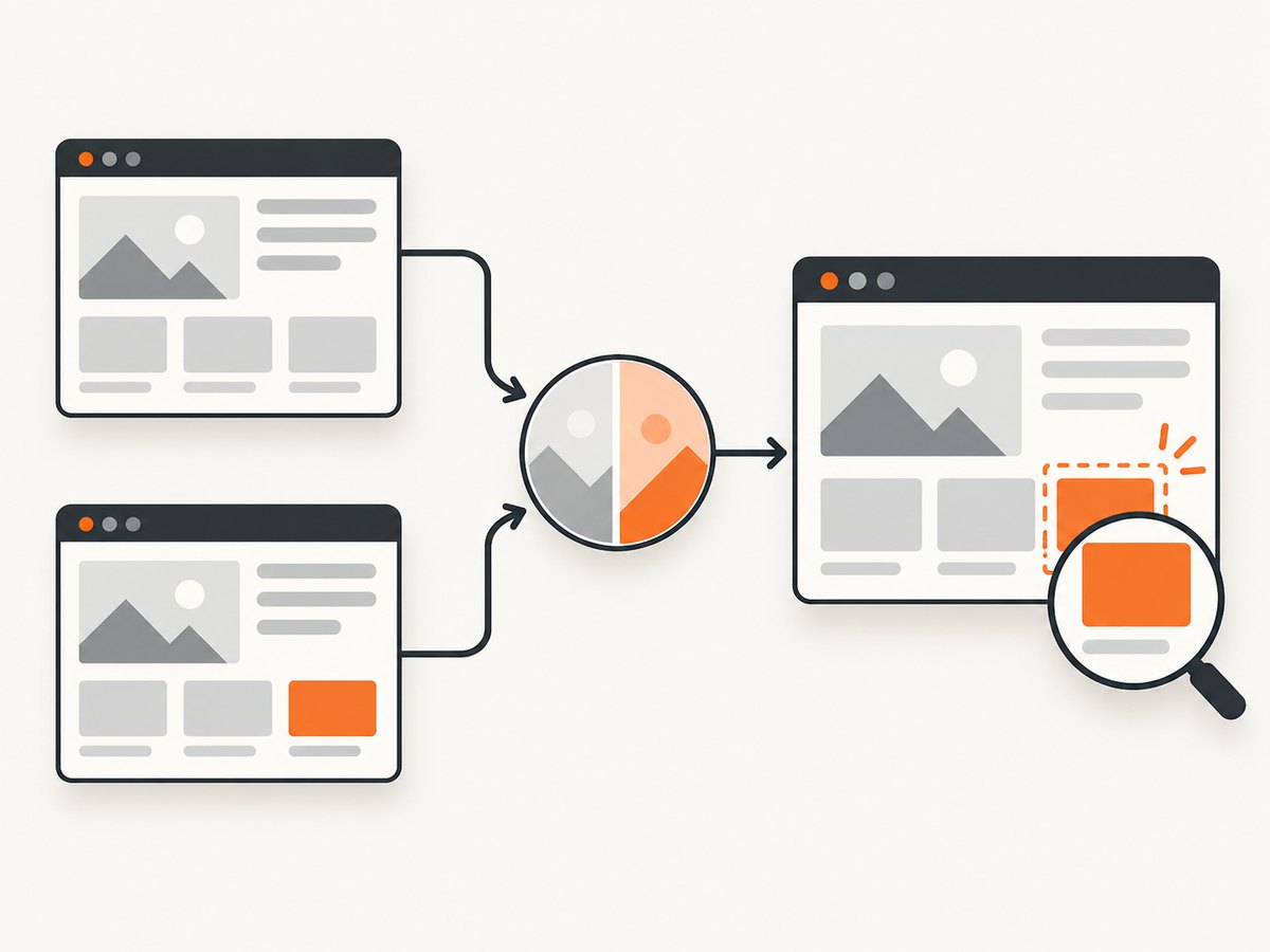 A visual regression workflow captures a baseline and a later page, then sends the images for review.