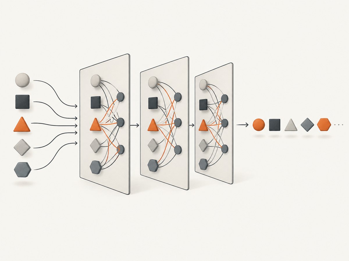 A generative LLM processes tokenized context and predicts output tokens in sequence.
