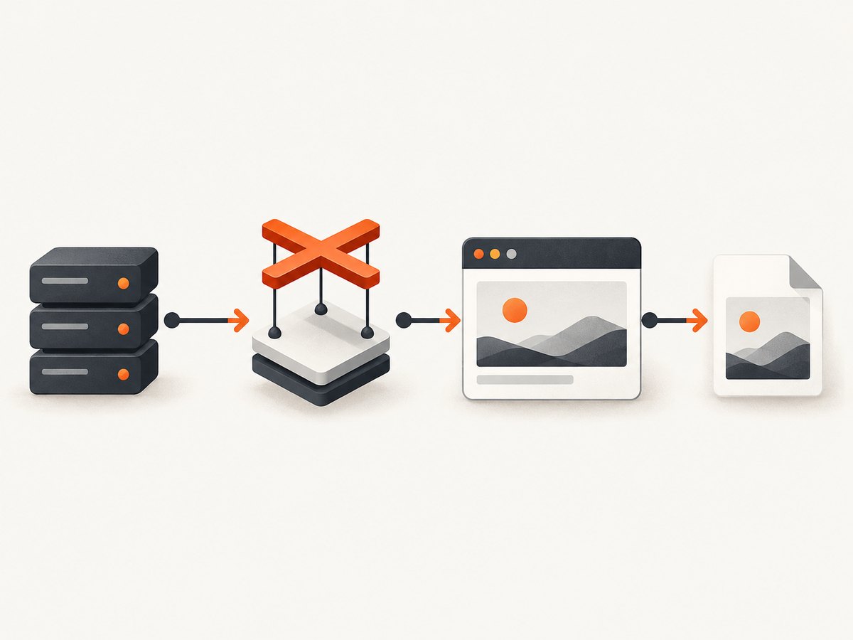 The deployment path: Firebase invokes the function, Puppeteer launches its paired browser, and the handler returns an image.