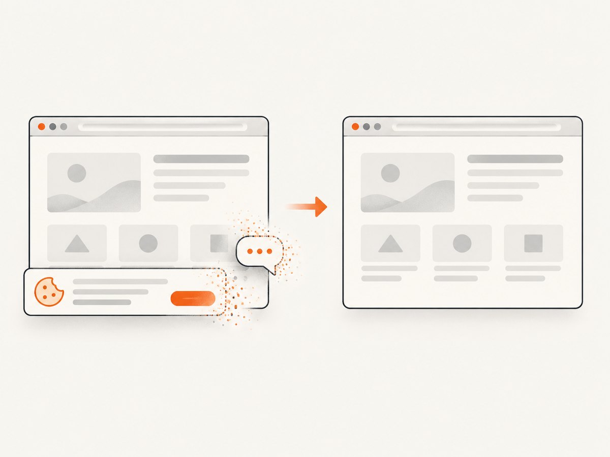 A managed screenshot service can remove common consent and overlay elements before capture.