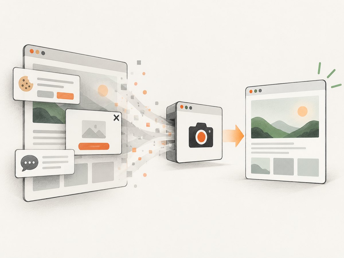 A screenshot workflow can remove common overlays before producing a clean capture.