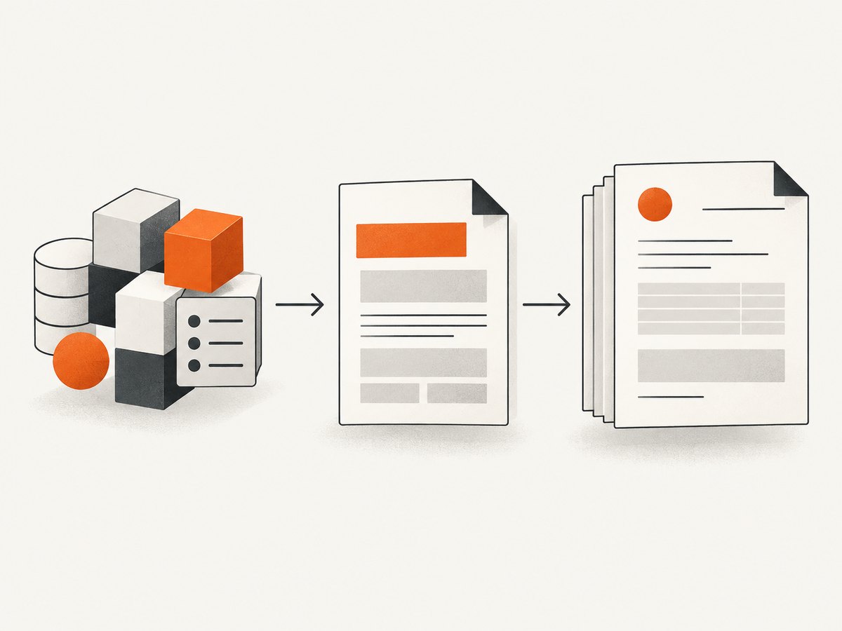 Liquid supplies the data-bound HTML; the PDF renderer controls the final pages.