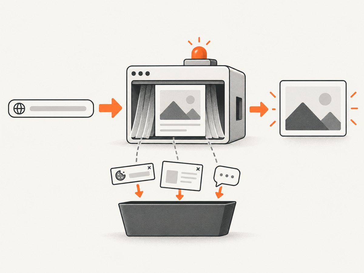 A capture pipeline removes obstructive overlays before producing a clean page image.
