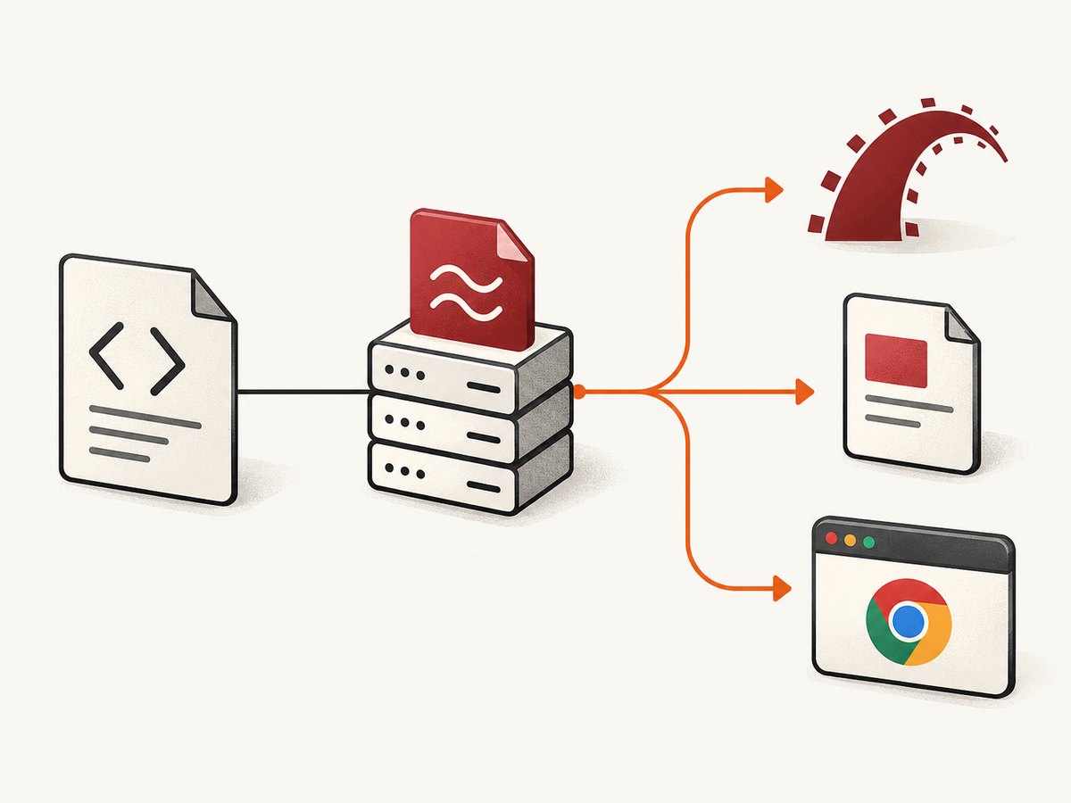 An absolute stylesheet URL can be resolved by Rails, PDF renderers, and Chromium when the rendering environment can reach it.