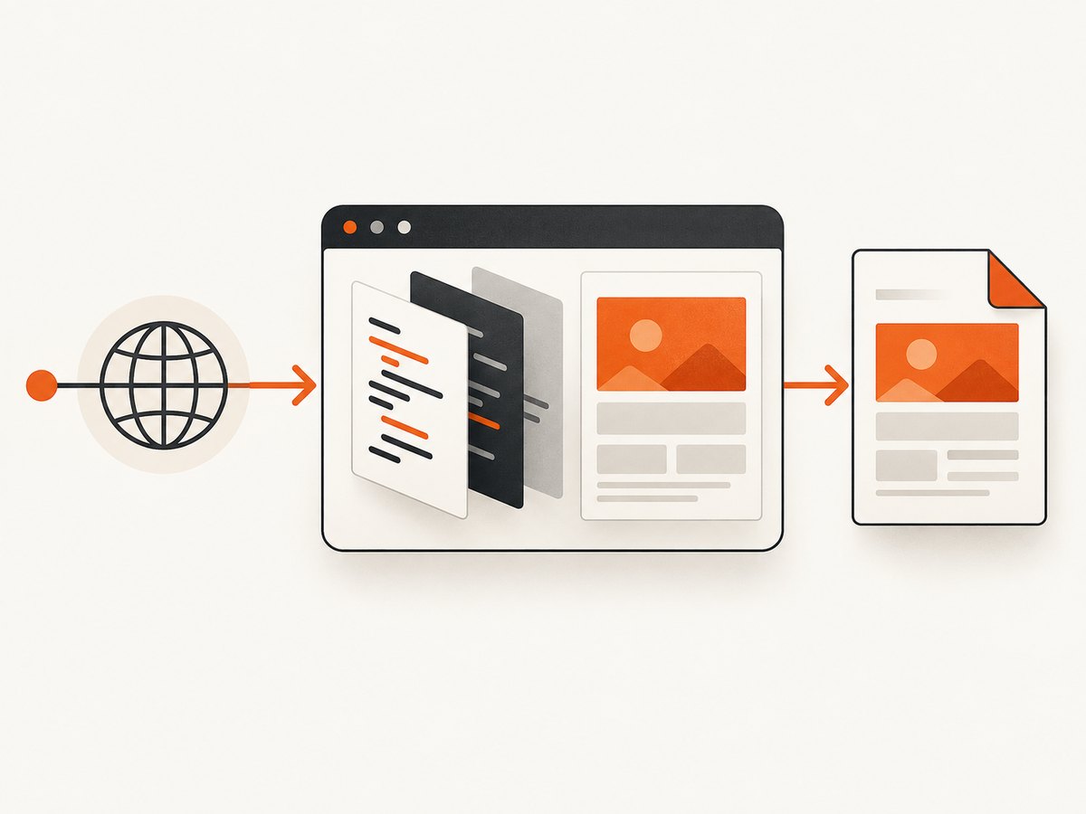 A browser executes page scripts before the rendered document is printed to PDF.