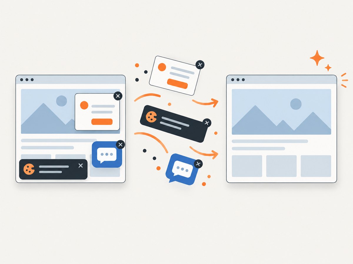 ScreenshotNeo removes common consent banners, popups, and chat widgets before capture.