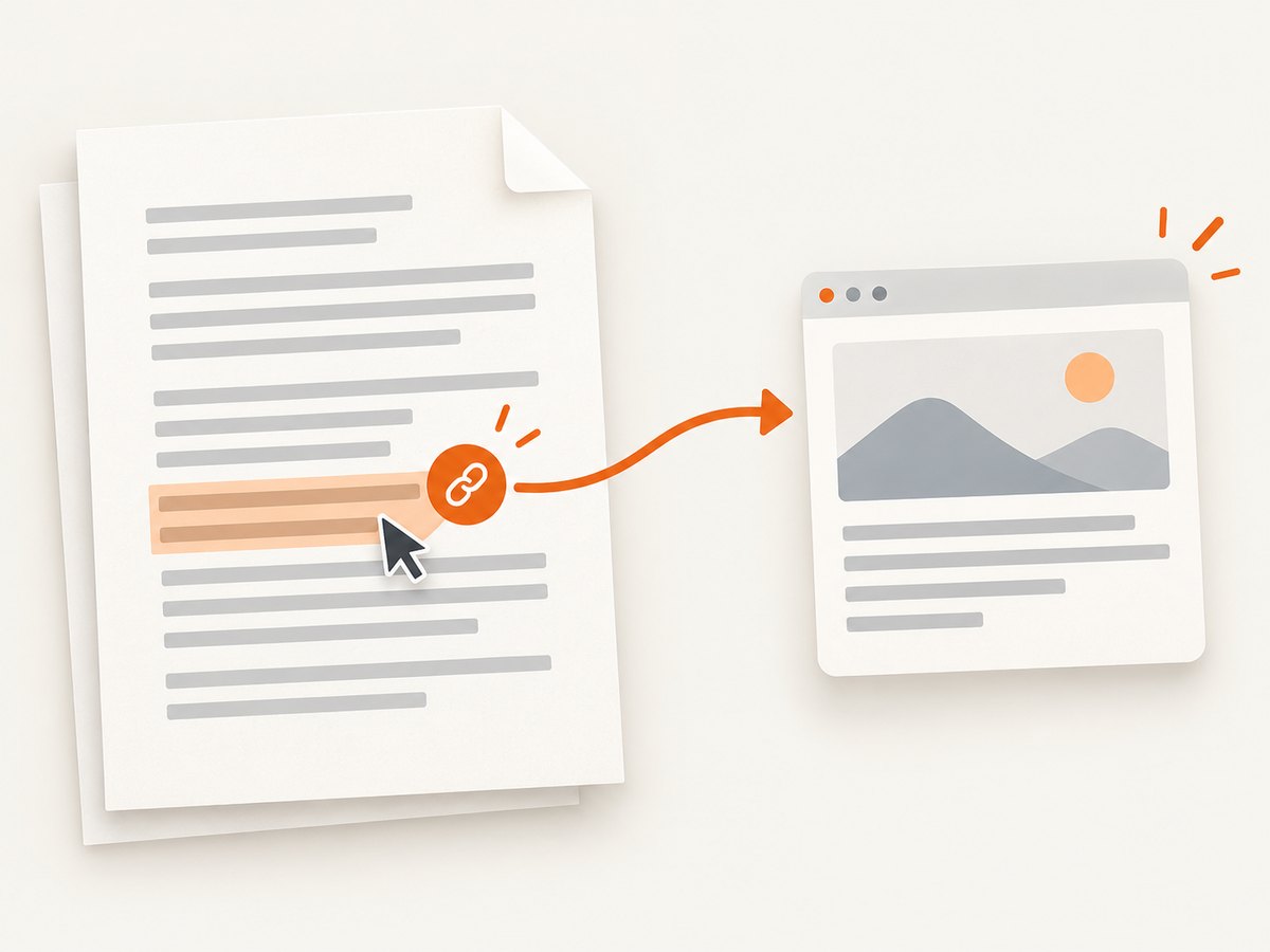 A link annotation connects selected PDF content to its destination.