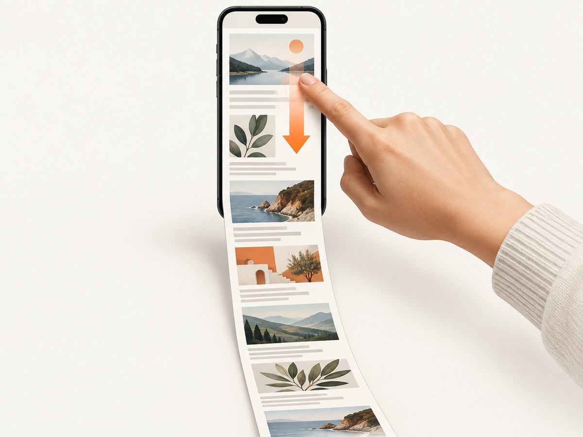 Scroll capture extends a screenshot through content that can scroll.