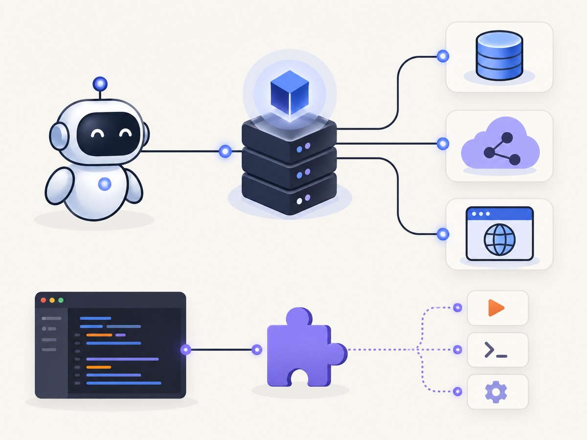MCP provides a reusable protocol boundary; extensions provide editor-native integration.