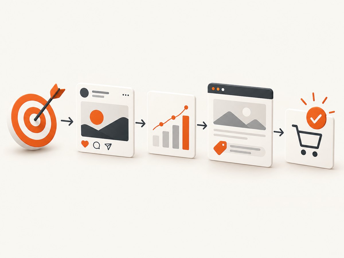 A repeatable measurement flow links the post objective to platform metrics and attributed outcomes.