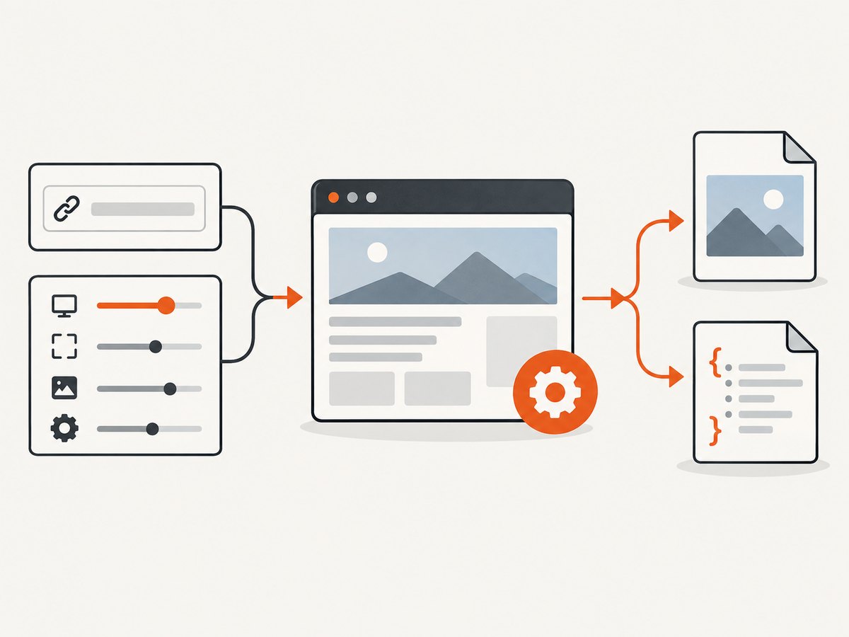A screenshot API turns a URL and capture settings into an image or image reference.