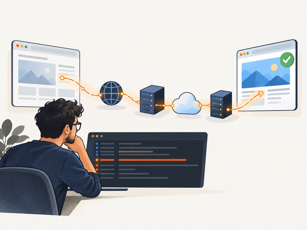 Trace the request to its source, repair the URL or endpoint, and recheck the deployed page.