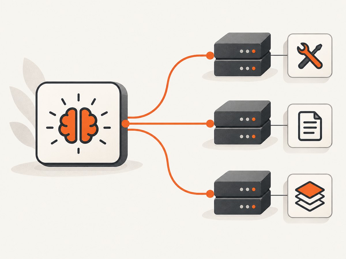 The host manages one client connection per server and decides what context to share.