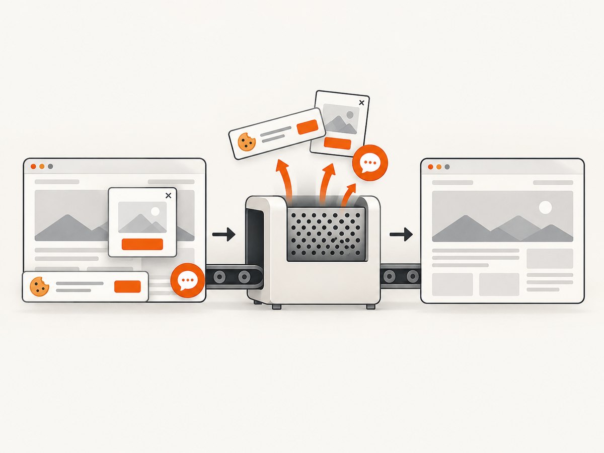 A screenshot workflow can remove consent UI and overlays before the image reaches an agent.