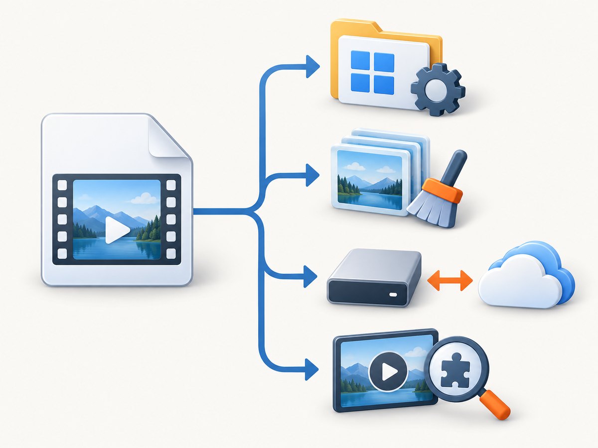 Check Explorer settings, cache, storage location, and playback separately to narrow down the cause.
