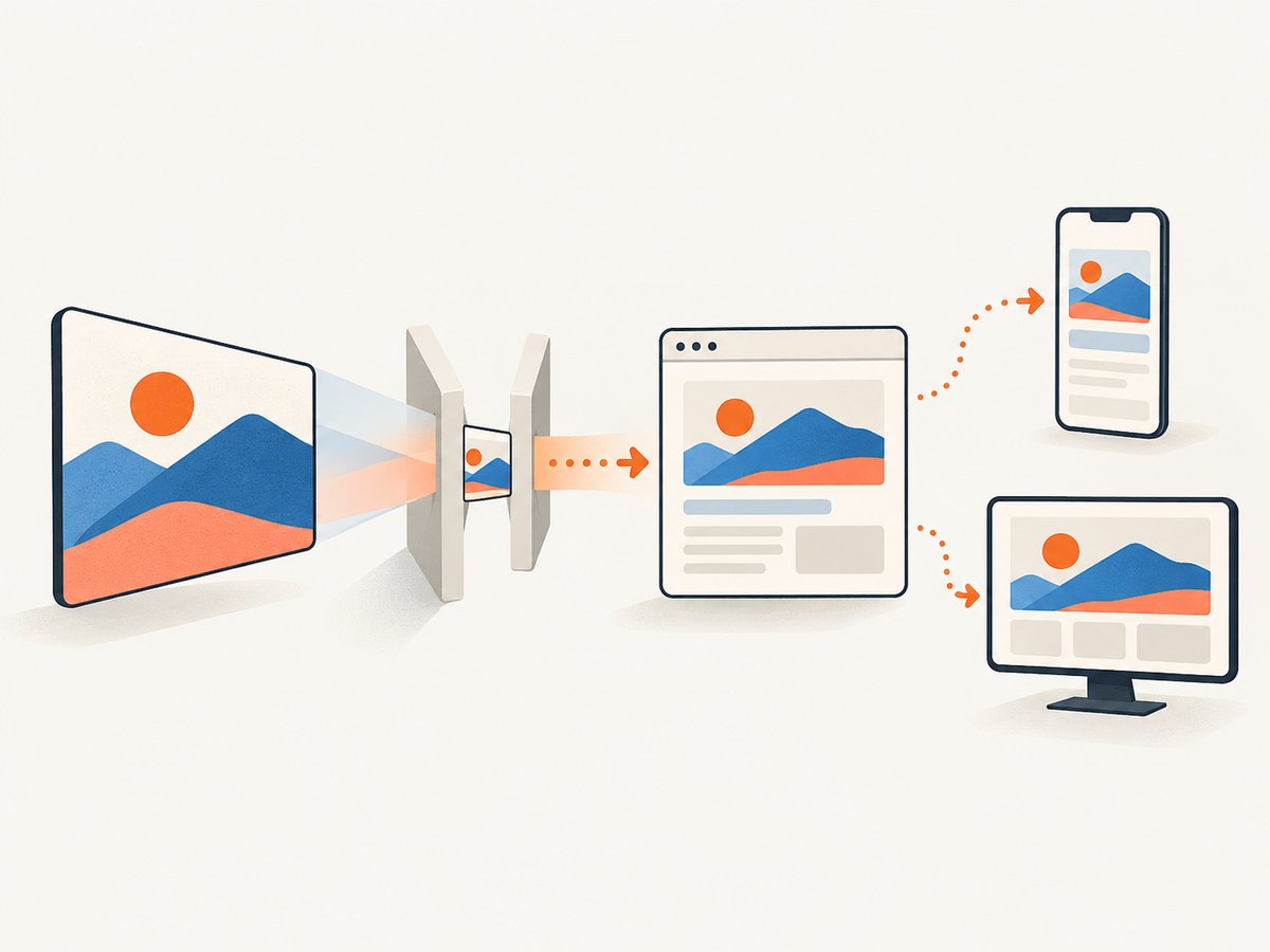A narrow remote image pattern and responsive sizing help control which source is served and how it fits the layout.