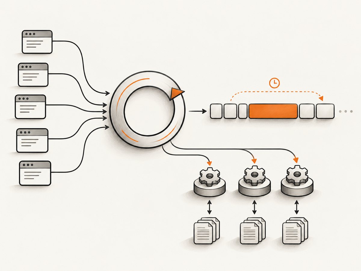 The event loop runs JavaScript callbacks while a worker pool handles some expensive operations; long callbacks delay other work.