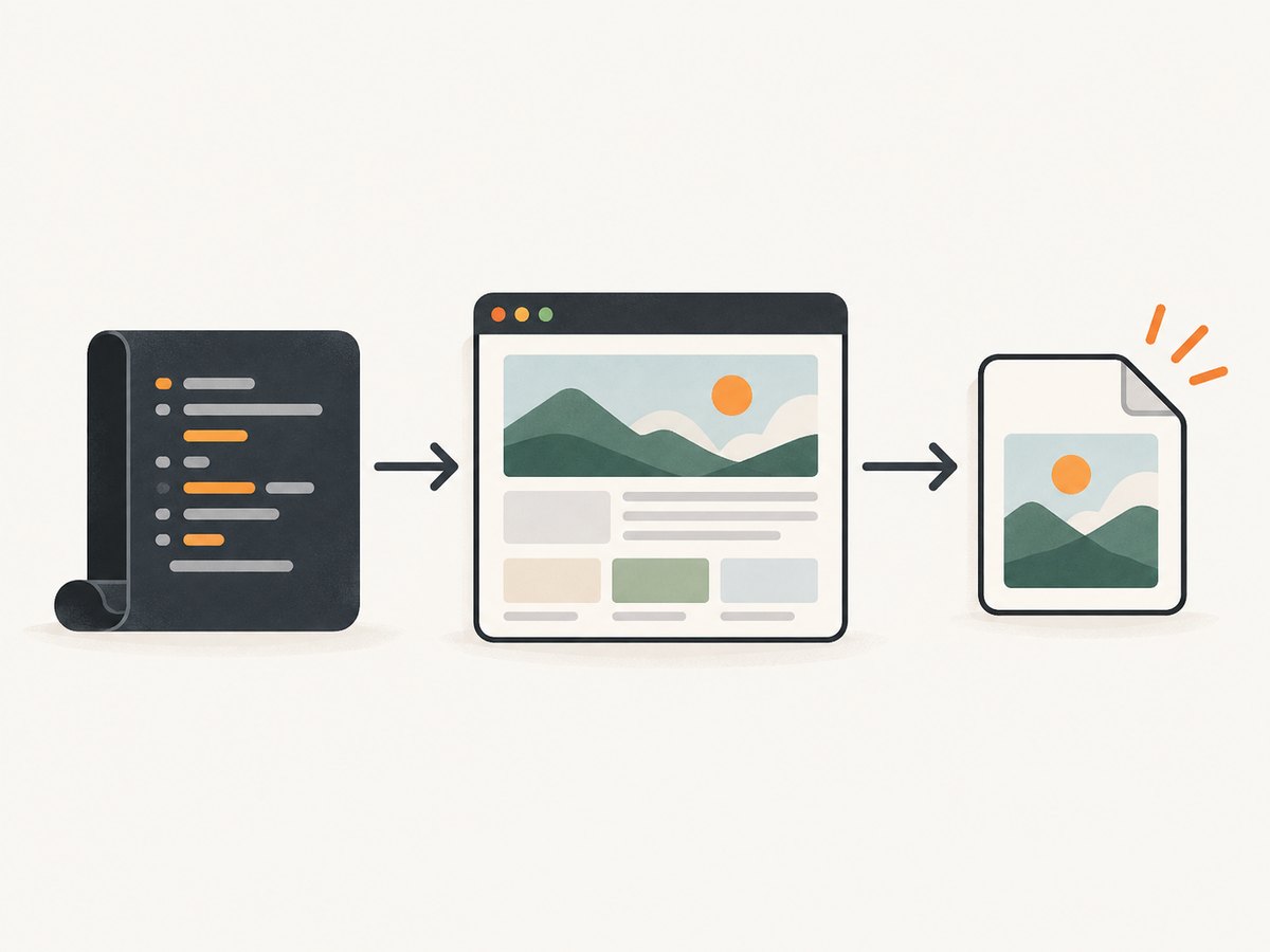 Node.js drives a browser, which renders the page before the screenshot is saved or used as bytes.