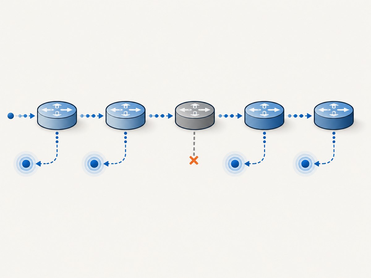 A silent intermediate hop does not by itself show that traffic is being dropped.