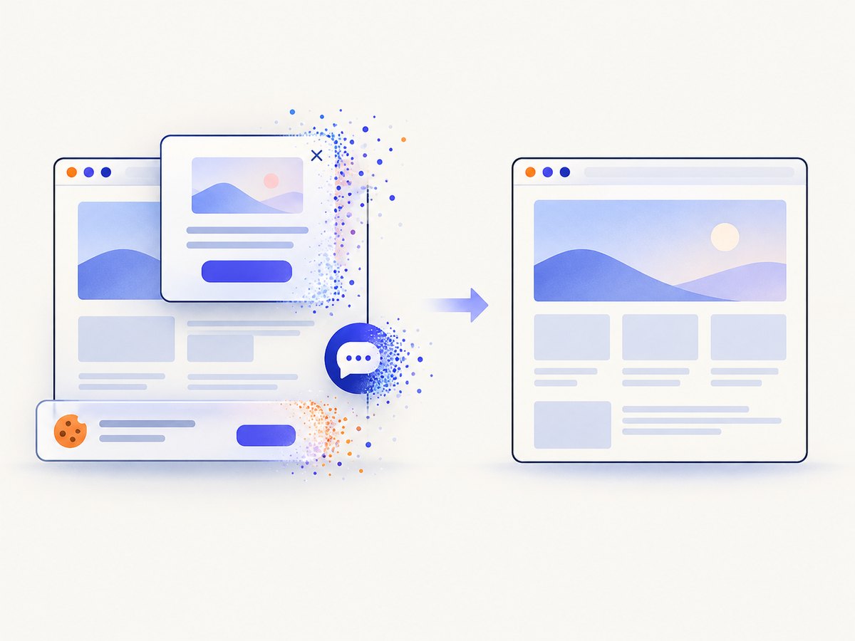 Consent banners and overlays can be removed before a clean capture.