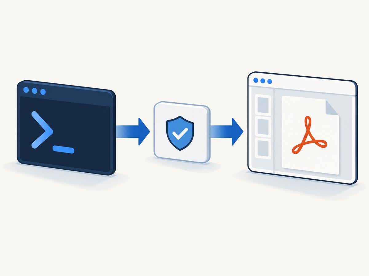 PowerShell validates the path, then hands the PDF to its associated application.