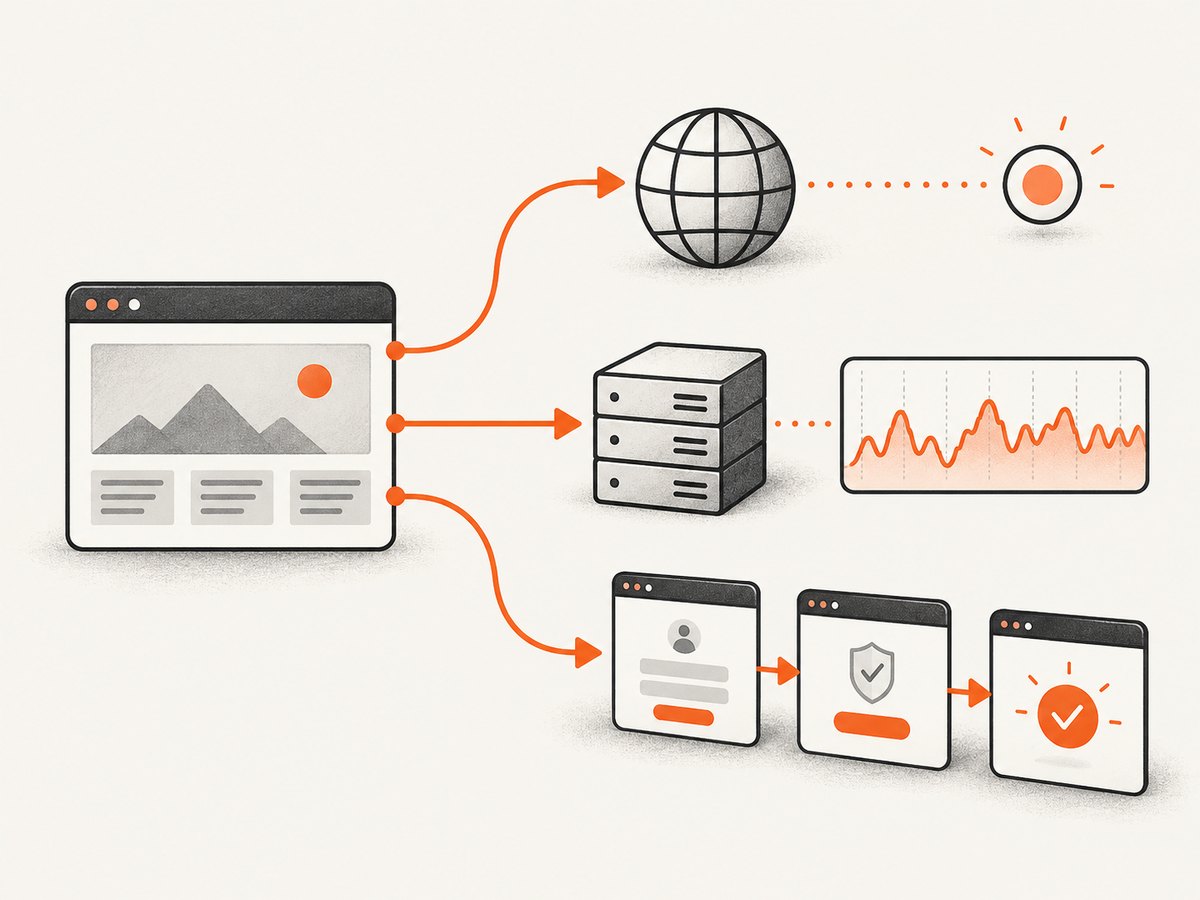 Endpoint probes, metrics, and browser scenarios answer different monitoring questions.
