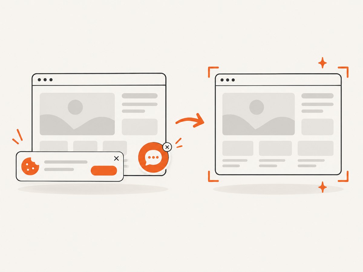 A capture service can remove consent banners and overlays before returning visual evidence.