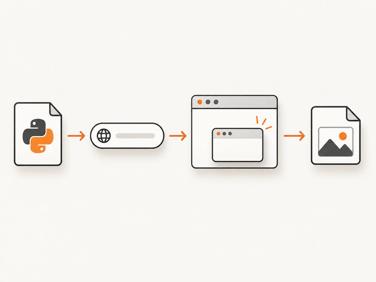 Pyppeteer creates a Page object, navigates it, and can then capture or inspect the result.