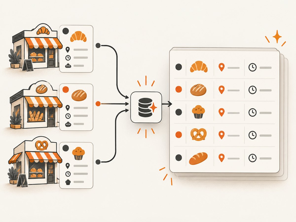 Keep original records and provenance as you normalize and deduplicate bakery candidates.