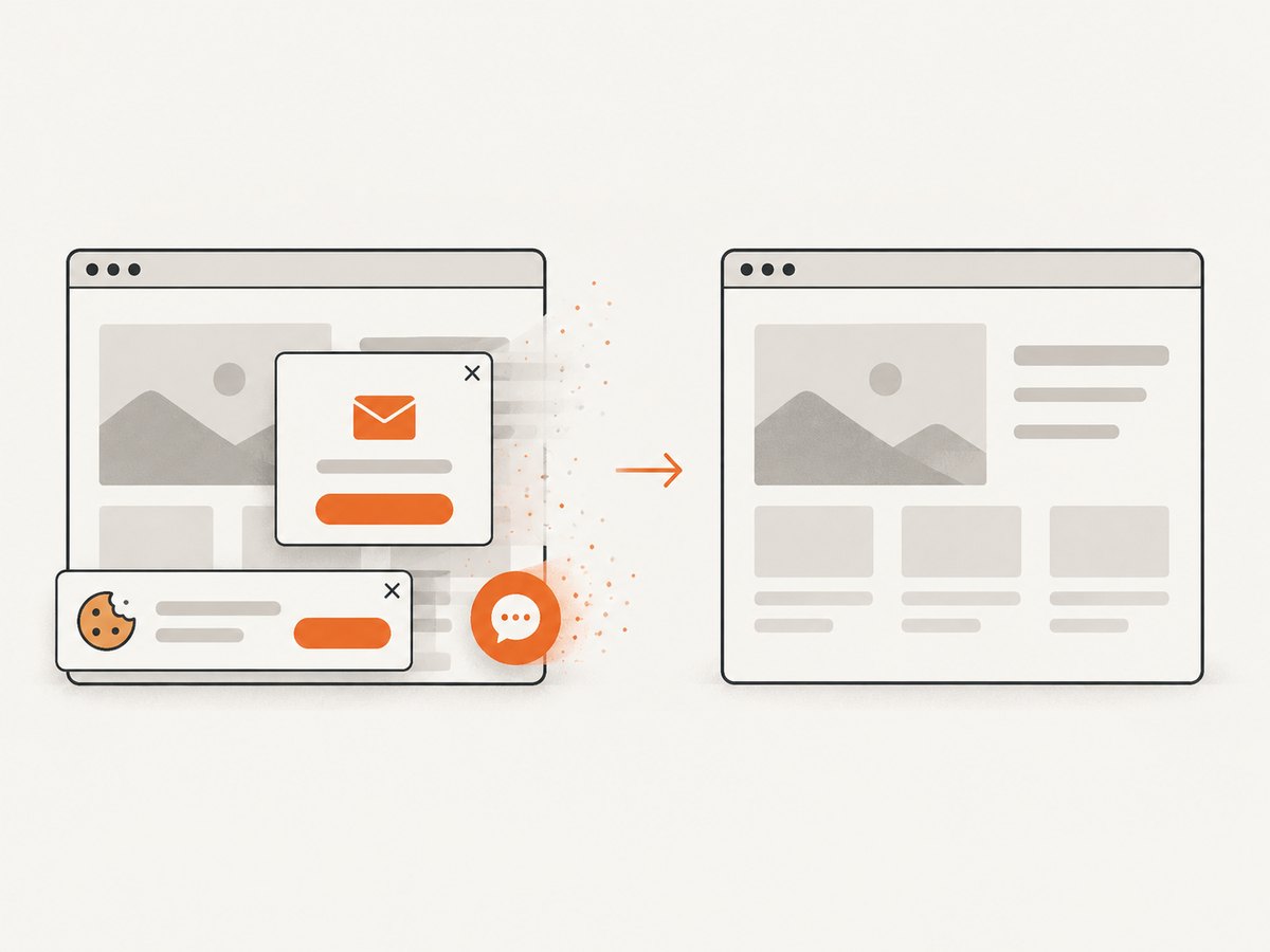 A rendered capture workflow can remove common consent banners and overlays before saving the image.