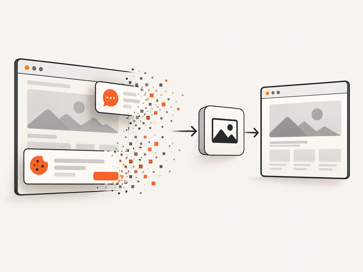 A hosted capture service can remove common overlays before producing the image.