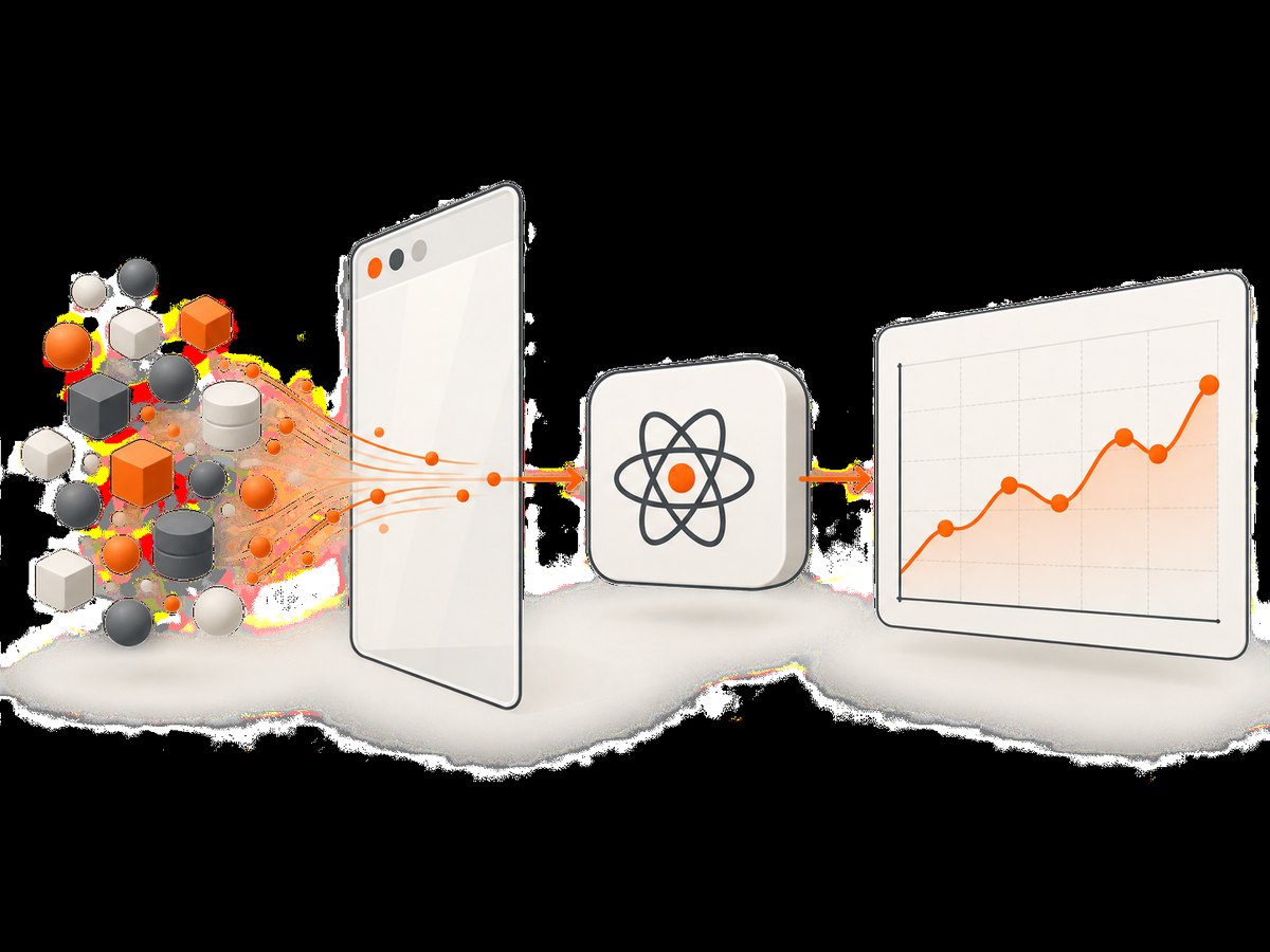 The data crosses into the browser as an argument, then the mounted React app updates the series.