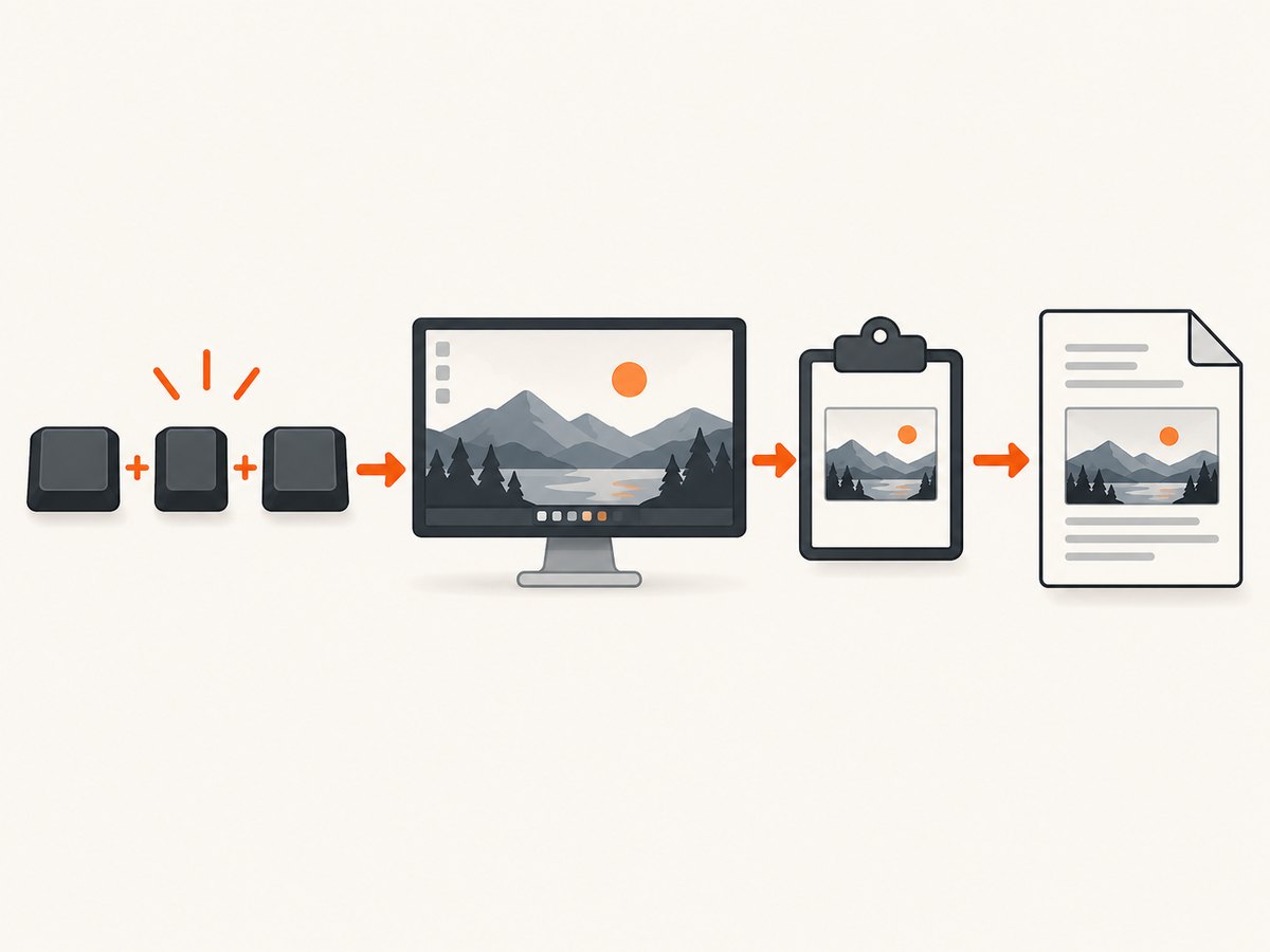 Print Screen copies the visible desktop to the clipboard before you paste or save it.