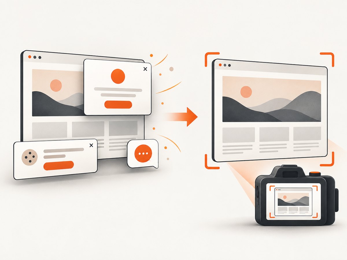 ScreenshotNeo can clear common overlays before capturing a live webpage.