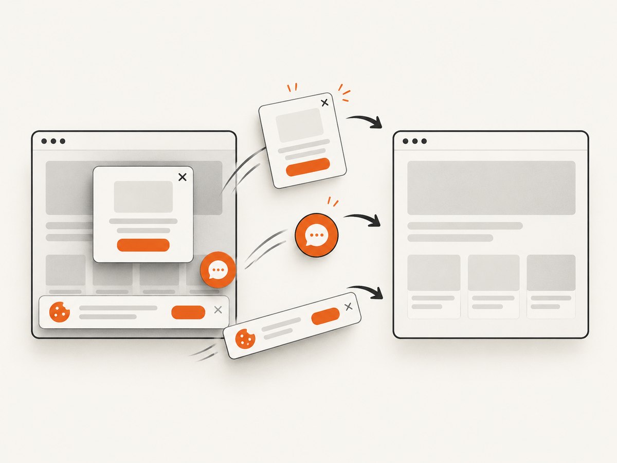 Consent banners, popups, and chat widgets can be cleared before a hosted capture.