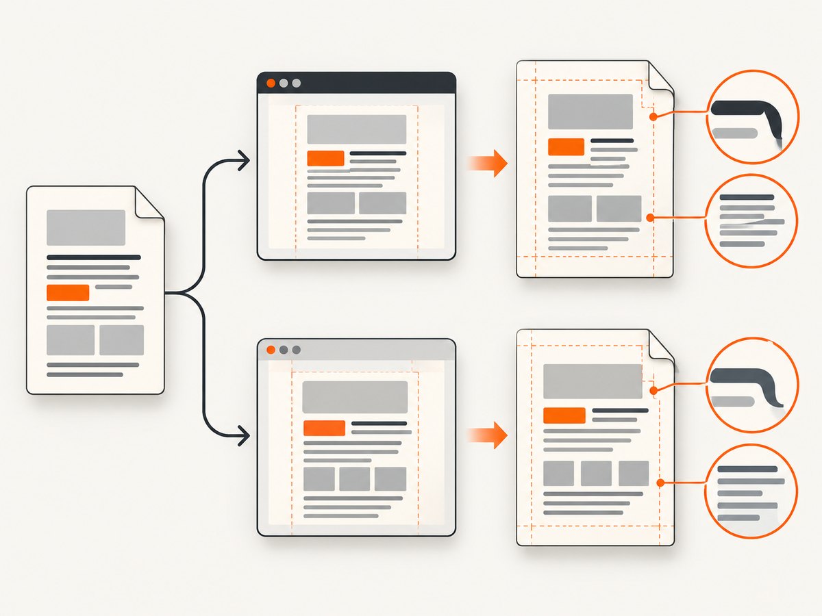 PDF geometry and browser print behavior are separate inputs to compare during migration.