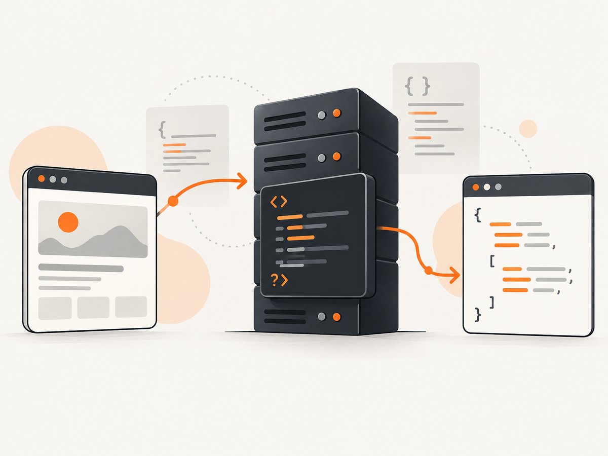 A PHP request is processed on the server before the response reaches the client.