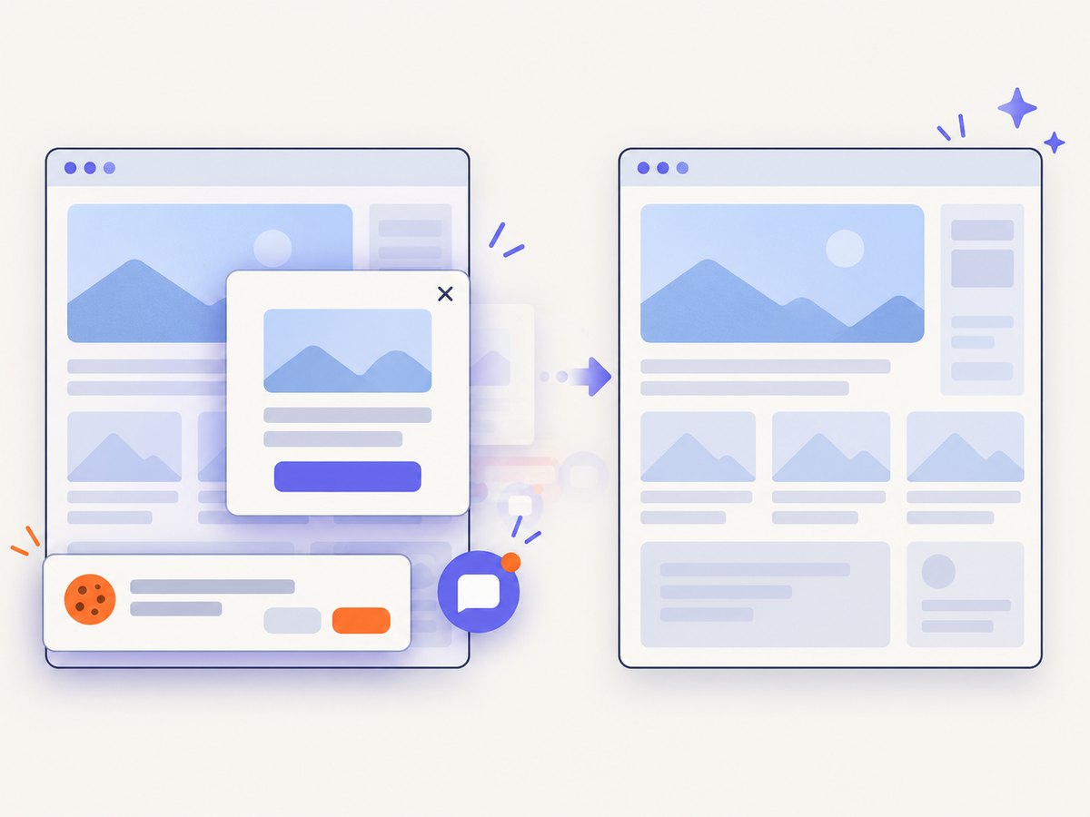 A cleanup step can remove common consent and overlay elements before an API capture.