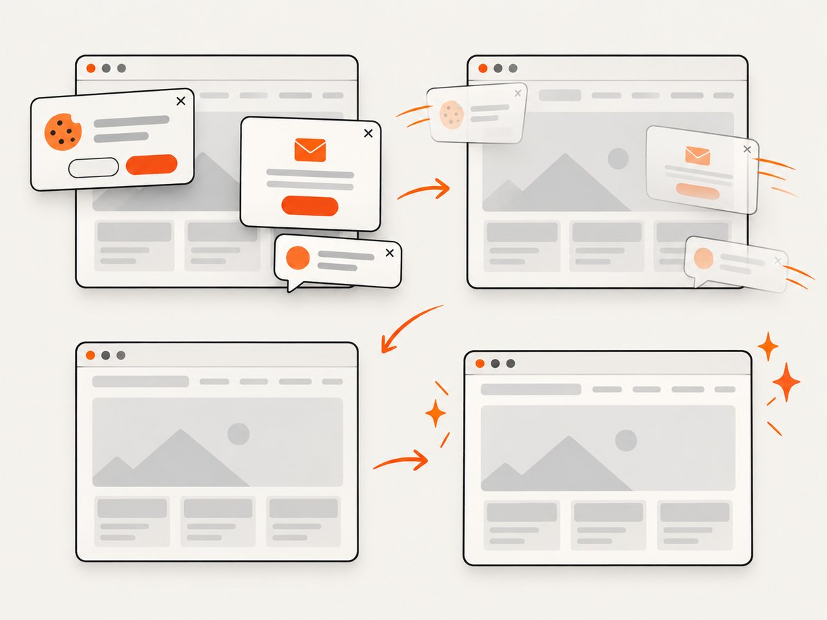 A screenshot service can remove common overlays before returning the page capture.
