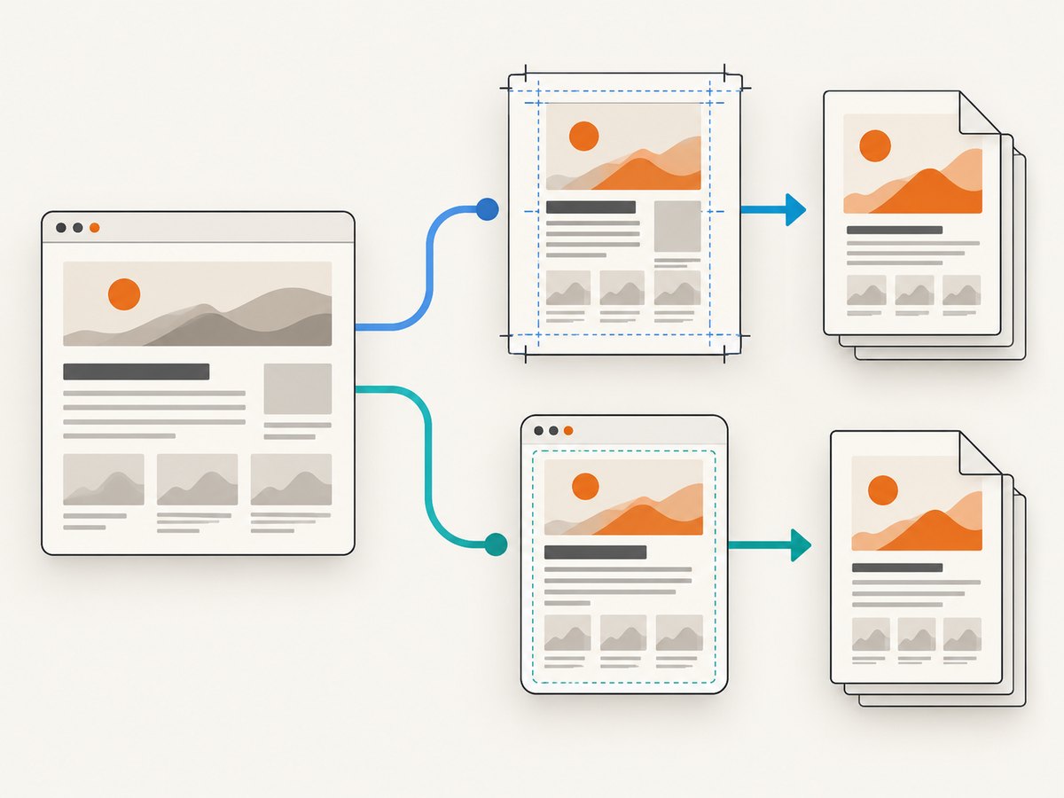 Print and screen media apply different CSS rules before PDF generation.