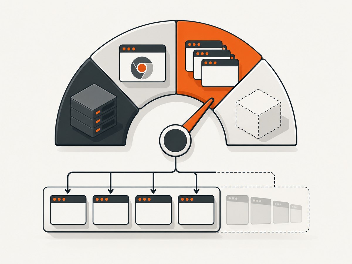 Budget memory across Node, Chromium, the container, and reserved headroom before increasing concurrency.