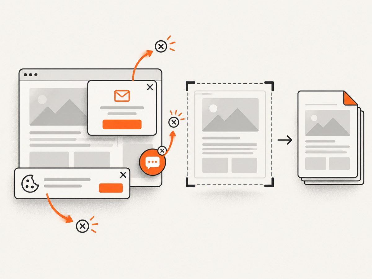 Hosted capture can remove common overlays before producing the document.